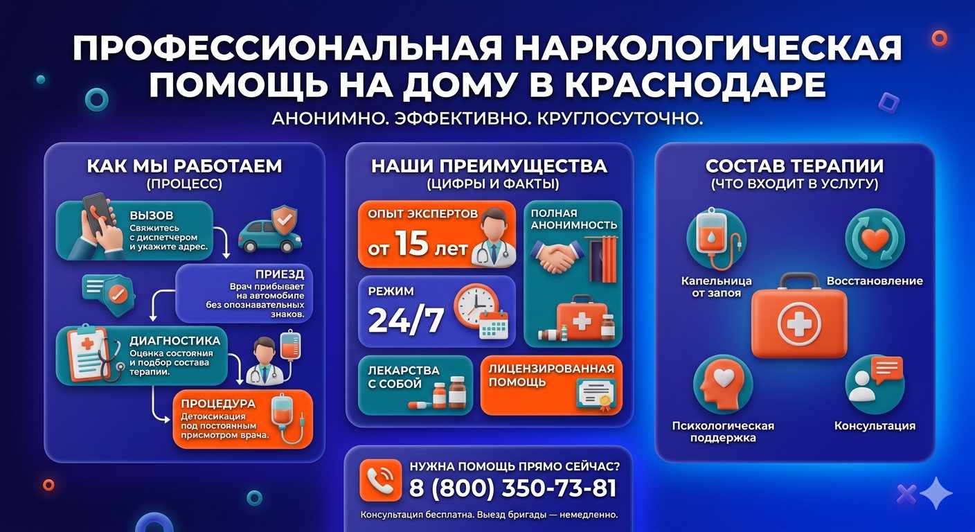 Инфографика о принципах лечения алкоголизма на дому в Черноголовке: этапы вызова нарколога, преимущества анонимной детоксикации и состав медицинской помощи.
